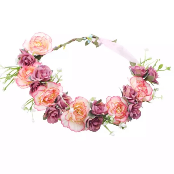 Bohemian Pink & Purple Rose Crown Hair Wreath - Picture 2 of 12